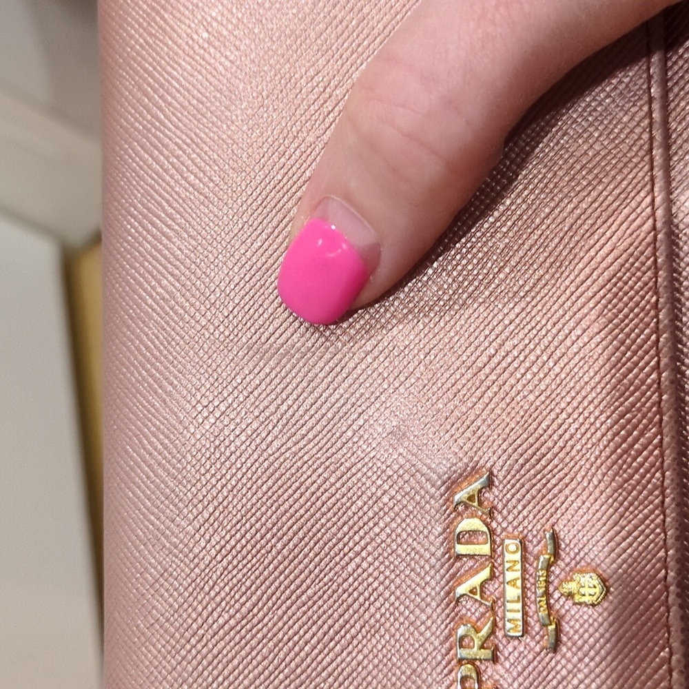 Prada Saffiano Metallic Leather Continental Rose gold Pink Double Snap Wallet - Picture 15 of 17